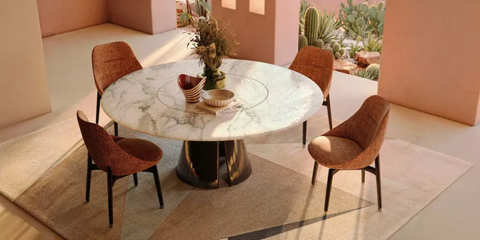 Talos R Round Dining Table with Marble Lazy Susan by CPRN Homood | Casa Design Group