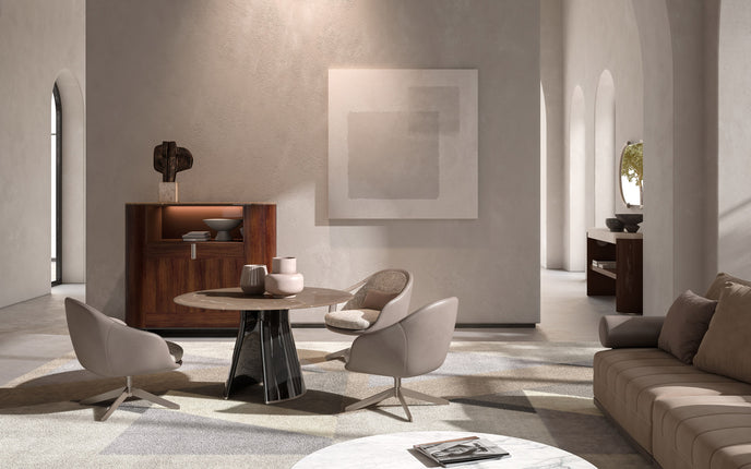 Talos R Round Dining Table with Marble Lazy Susan by CPRN Homood | Casa Design Group