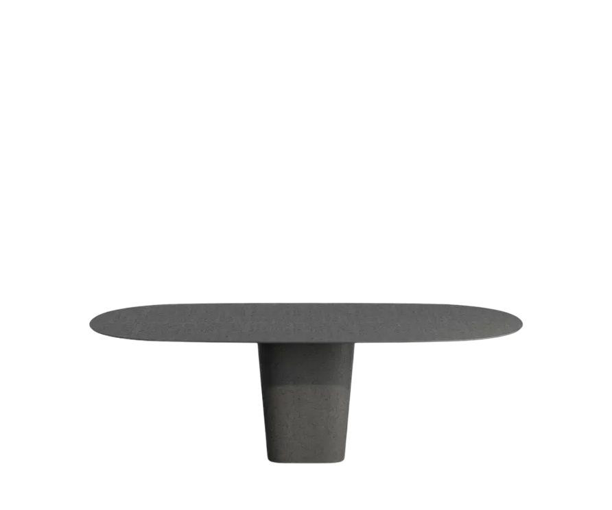 Tao Oval Outdoor Dining Table by Tribù with sculptural pedestals and refined concrete top | Casa Design Group