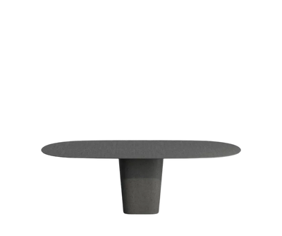 Tao Oval Outdoor Dining Table by Tribù with sculptural pedestals and refined concrete top | Casa Design Group