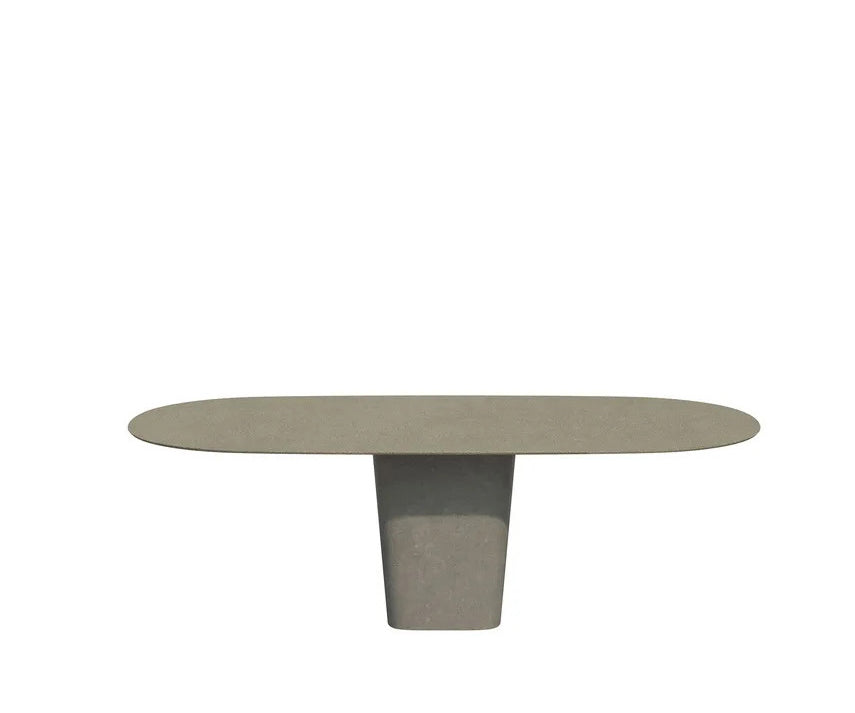 Tao Oval Outdoor Dining Table by Tribù with sculptural pedestals and refined concrete top | Casa Design Group