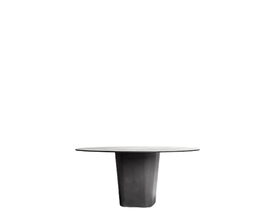 Tao Round Outdoor Dining Table by Tribù with sculptural pedestals and refined concrete top | Casa Design Group.
