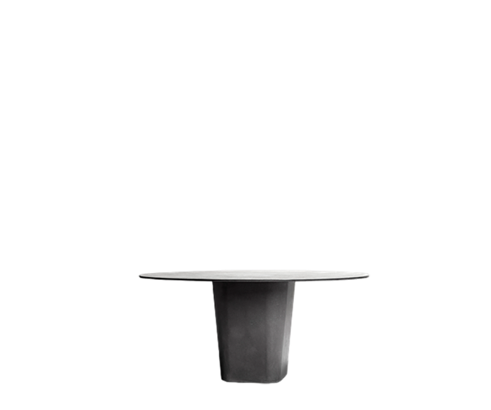 Tao Round Outdoor Dining Table by Tribù with sculptural pedestals and refined concrete top | Casa Design Group.