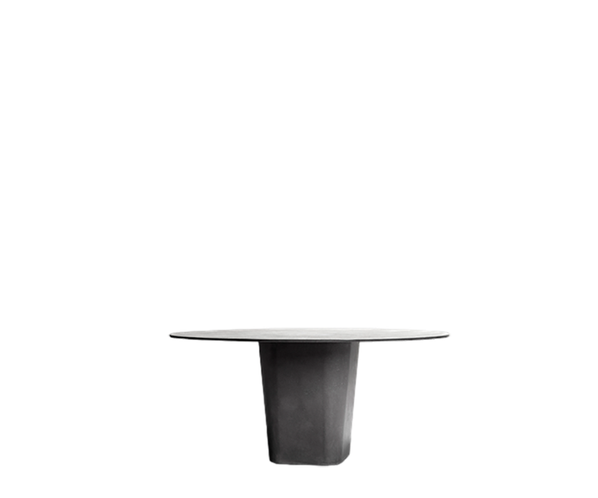 Tao Round Outdoor Dining Table by Tribù with sculptural pedestals and refined concrete top | Casa Design Group.