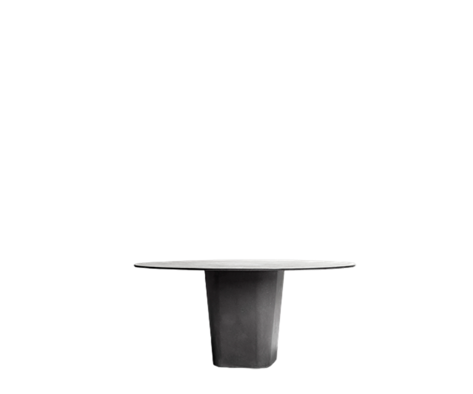 Tao Round Outdoor Dining Table by Tribù with sculptural pedestals and refined concrete top | Casa Design Group.