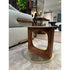 Tenco floor sample side table by Porada with Canaletta walnut base and brushed champagne metal top | Casa Design Group