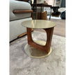 Tenco floor sample side table by Porada with Canaletta walnut base and brushed champagne metal top | Casa Design Group