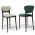 Teresa Bar Stool with curved upholstered backrest, solid wood frame and satin steel footrest by Ceccotti Collezioni | Casa Design Group