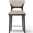Teresa Bar Stool with curved upholstered backrest, solid wood frame and satin steel footrest by Ceccotti Collezioni | Casa Design Group