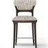 Teresa Bar Stool with curved upholstered backrest, solid wood frame and satin steel footrest by Ceccotti Collezioni | Casa Design Group