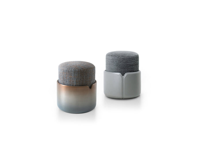 Teti elegant upholstered pouf by Giorgetti with lacquered or leather-wrapped base | Casa Design Group
