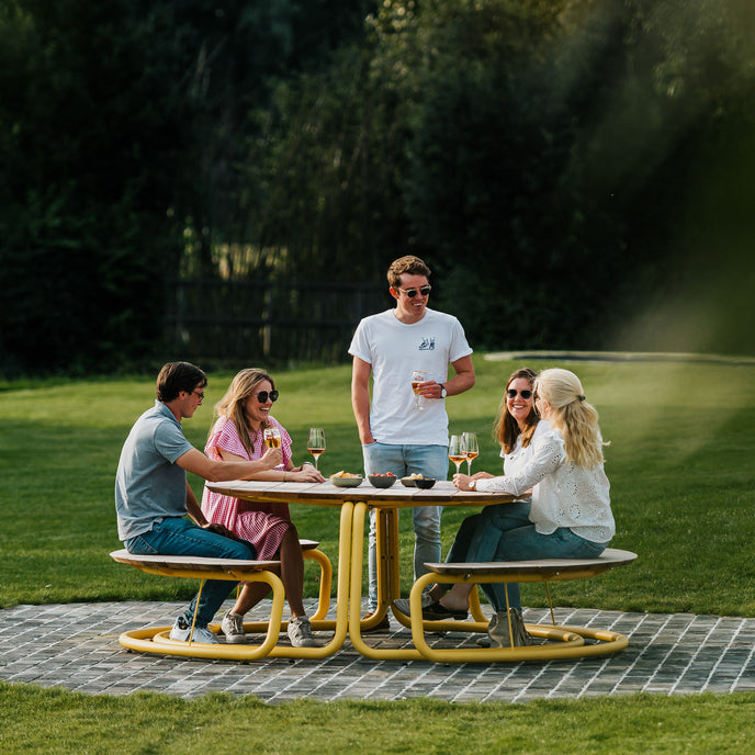 The Circle Round Outdoor Picnic Table with Integrated Benches by Wünder | Casa Design Group