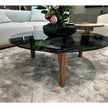 Tillow 110 floor sample coffee table by Porada with Canaletta walnut base and smoked glass top | Casa Design Group