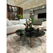 Tillow 110 floor sample coffee table by Porada with Canaletta walnut base and smoked glass top | Casa Design Group