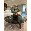 Tillow 110 floor sample coffee table by Porada with Canaletta walnut base and smoked glass top | Casa Design Group