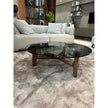 Tillow 110 floor sample coffee table by Porada with Canaletta walnut base and smoked glass top | Casa Design Group