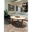 Tillow floor sample coffee table by Porada with Canaletta walnut base and Cuoietto leather top | Casa Design Group