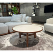 Tillow floor sample coffee table by Porada with Canaletta walnut base and Cuoietto leather top | Casa Design Group