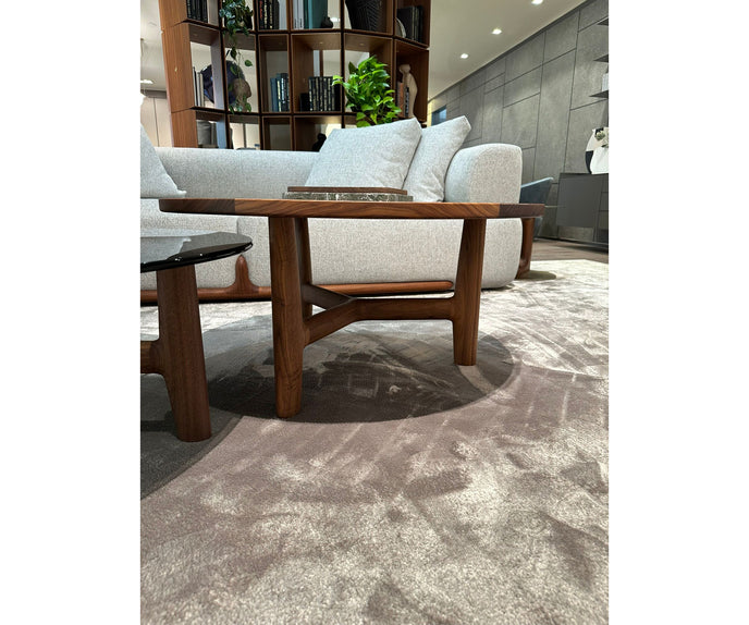 Tillow floor sample coffee table by Porada with Canaletta walnut base and Cuoietto leather top | Casa Design Group