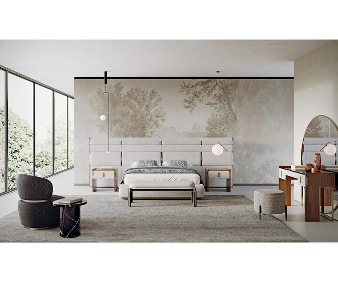 Toulouse D60 elegant upholstered pouf by Capital with rounded silhouette and metal base | Casa Design Group
