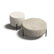 Toulouse D60 elegant upholstered pouf by Capital with rounded silhouette and metal base | Casa Design Group