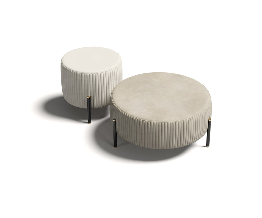 Toulouse D60 elegant upholstered pouf by Capital with rounded silhouette and metal base | Casa Design Group