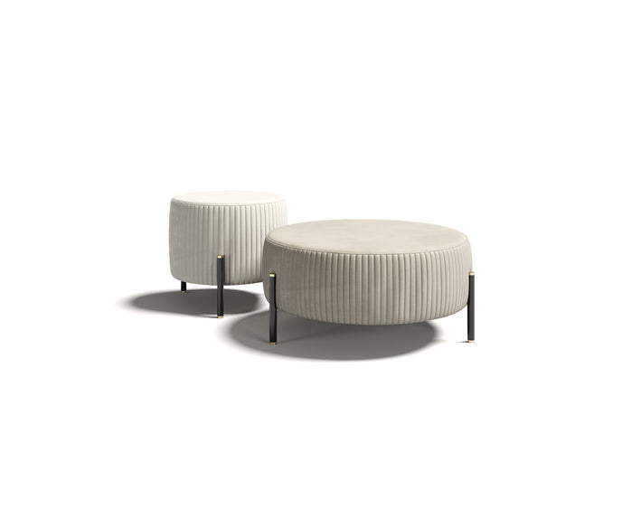 Toulouse D60 elegant upholstered pouf by Capital with rounded silhouette and metal base | Casa Design Group