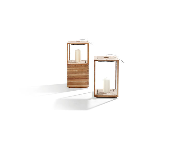 Teak and glass outdoor lanterns by Tribù Studio | Casa Design Group