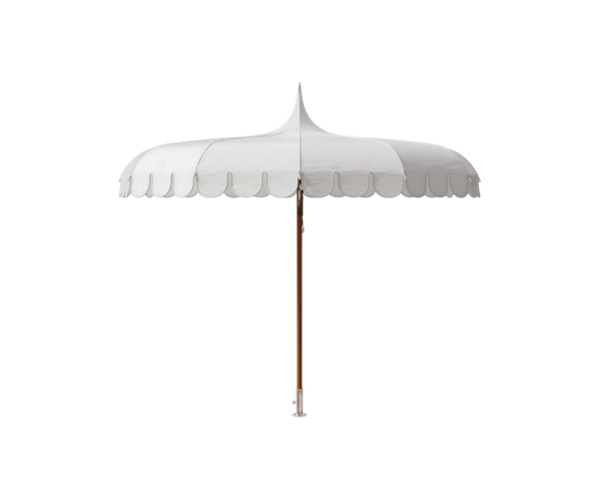 Elegant Tuuci M1 Voilare Umbrella with arched ribs and scallop valance Casa Design Group