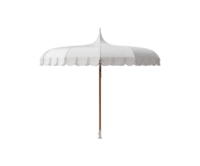 Elegant Tuuci M1 Voilare Umbrella with arched ribs and scallop valance Casa Design Group