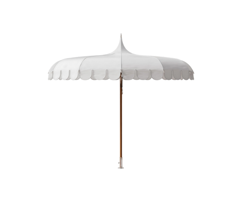 Elegant Tuuci M1 Voilare Umbrella with arched ribs and scallop valance Casa Design Group