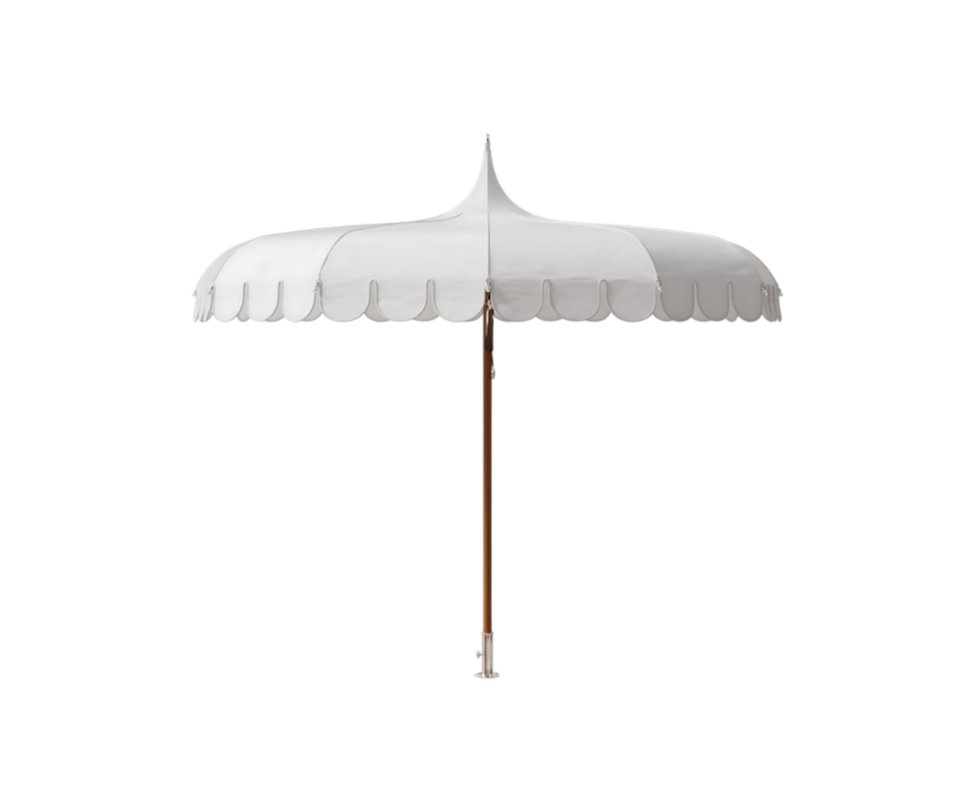 Elegant Tuuci M1 Voilare Umbrella with arched ribs and scallop valance Casa Design Group