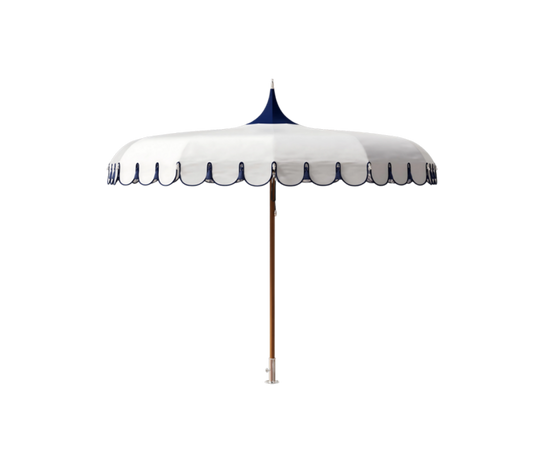 Elegant Tuuci M1 Voilare Umbrella with arched ribs and scallop valance Casa Design Group