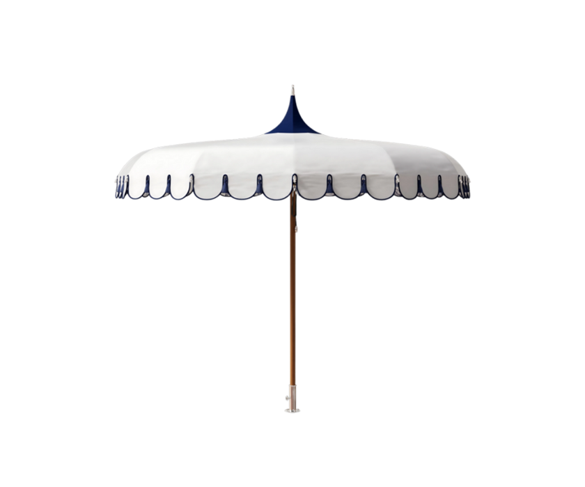 Elegant Tuuci M1 Voilare Umbrella with arched ribs and scallop valance Casa Design Group