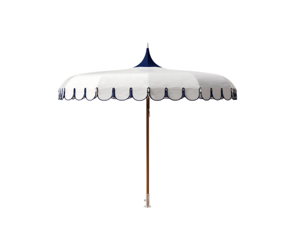 Elegant Tuuci M1 Voilare Umbrella with arched ribs and scallop valance Casa Design Group
