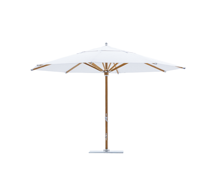 Marine-grade teak umbrella by Tuuci Ocean Master Max Nautical Teak Casa Design Group
