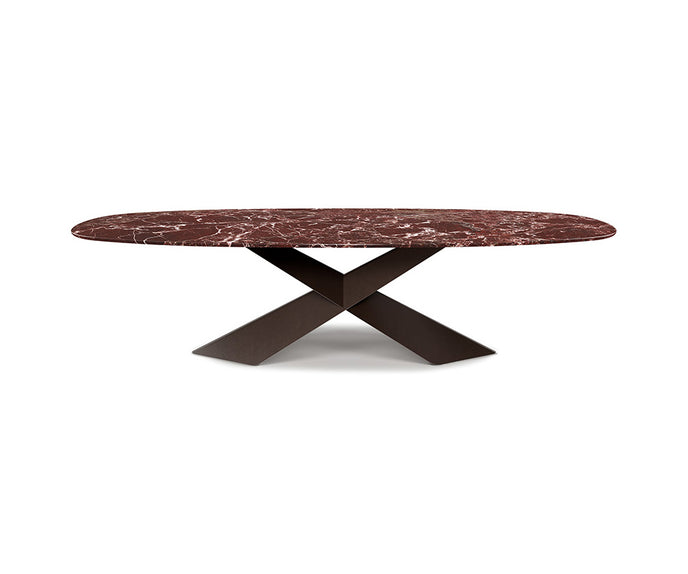 Tyron Marble Dining Table with sculptural crossed steel base and elegant natural marble top by Cattelan Italia | Casa Design Group