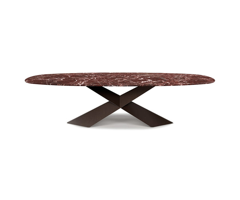 Tyron Marble Dining Table with sculptural crossed steel base and elegant natural marble top by Cattelan Italia | Casa Design Group