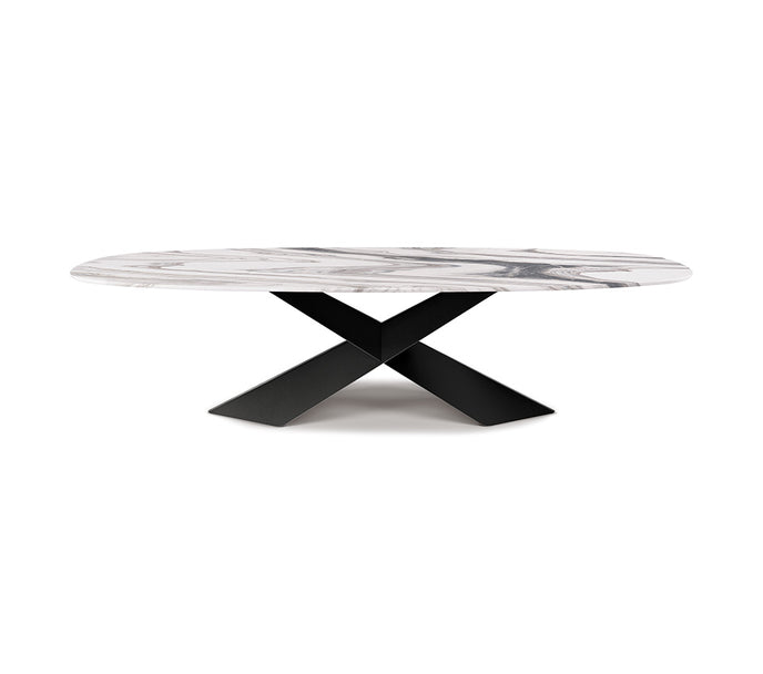 Tyron Marble Dining Table with sculptural crossed steel base and elegant natural marble top by Cattelan Italia | Casa Design Group