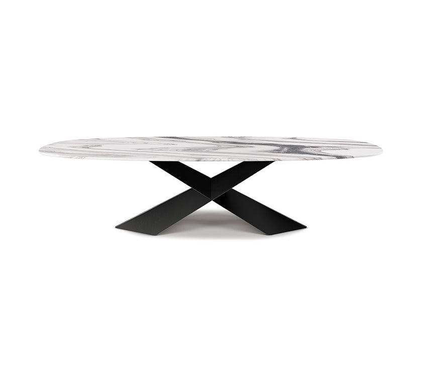 Tyron Marble Dining Table with sculptural crossed steel base and elegant natural marble top by Cattelan Italia | Casa Design Group