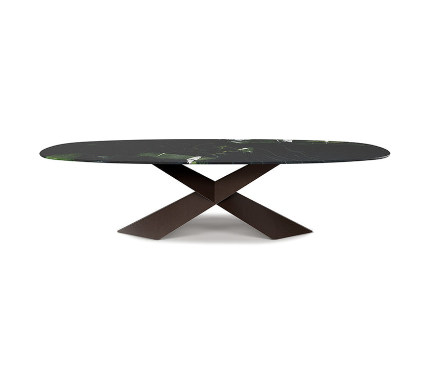 Tyron Marble Dining Table with sculptural crossed steel base and elegant natural marble top by Cattelan Italia | Casa Design Group