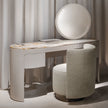 Vogue leather and marble vanity with round mirror by Rugiano | Casa Design Group