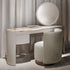 Vogue leather and marble vanity with round mirror by Rugiano | Casa Design Group