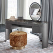 Vogue leather and marble vanity with round mirror by Rugiano | Casa Design Group