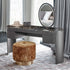 Vogue leather and marble vanity with round mirror by Rugiano | Casa Design Group
