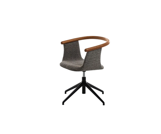 Yuumi 1591 Swivel Office Chair by Bross with upholstered shell and ash wood backrest