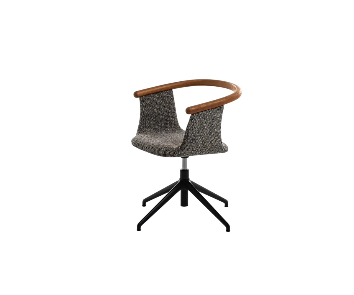 Yuumi 1591 Swivel Office Chair by Bross with upholstered shell and ash wood backrest