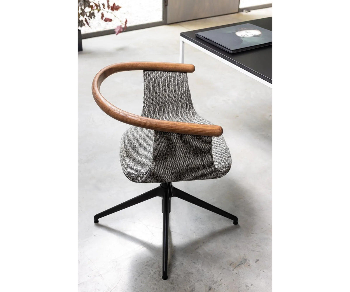 Yuumi 1591 Swivel Office Chair by Bross with upholstered shell and ash wood backrest