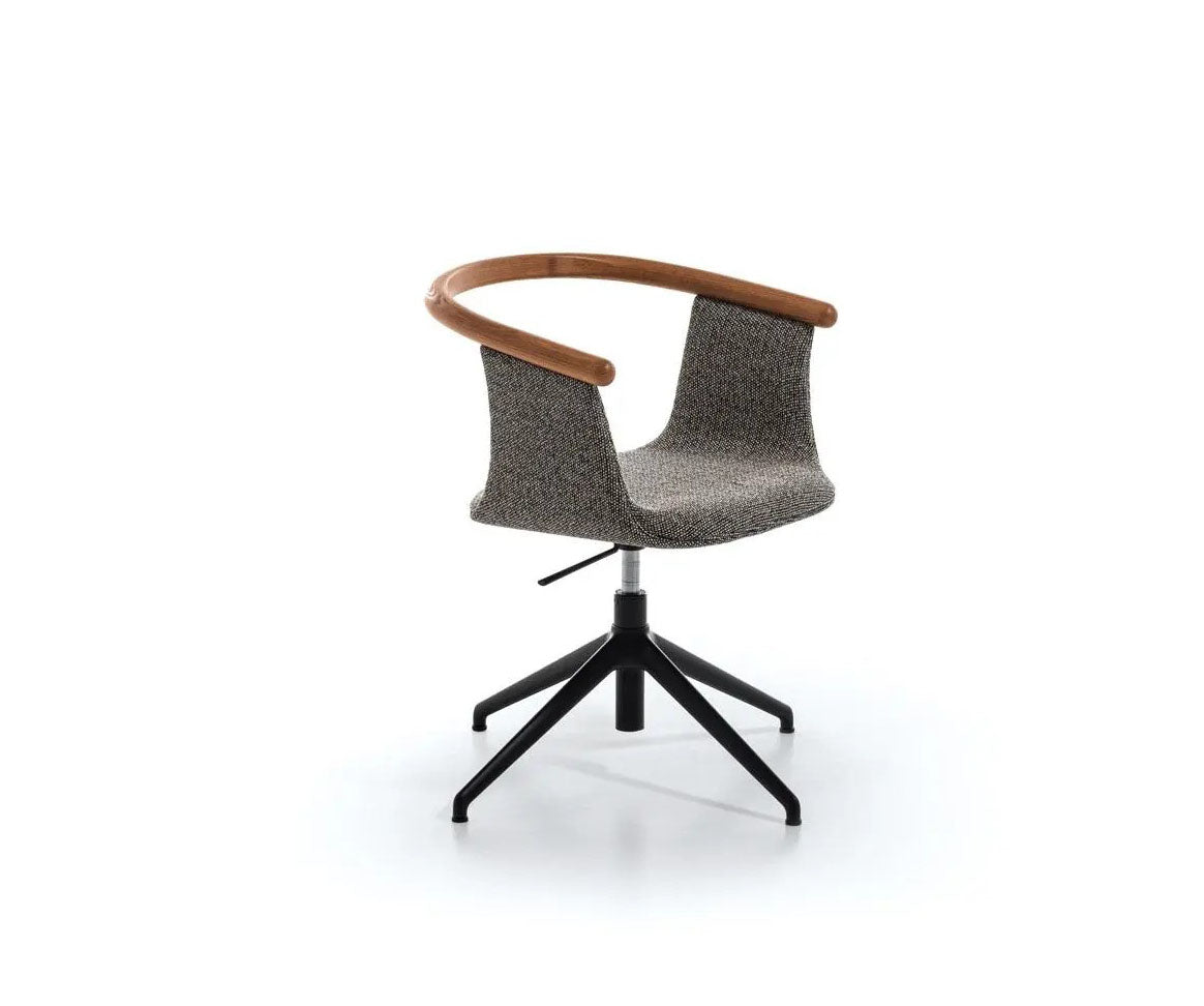 Yuumi 1591 Swivel Office Chair by Bross with upholstered shell and ash wood backrest