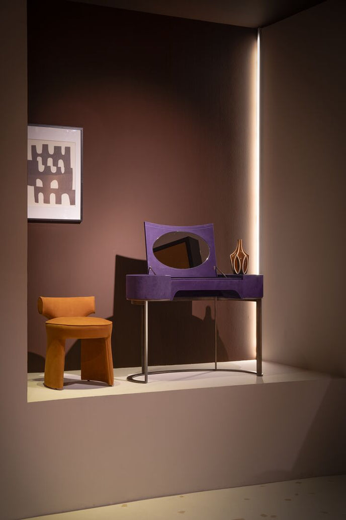 Yves leather vanity with oval mirror by Roberto Lazzeroni for Baxter | Casa Design Group